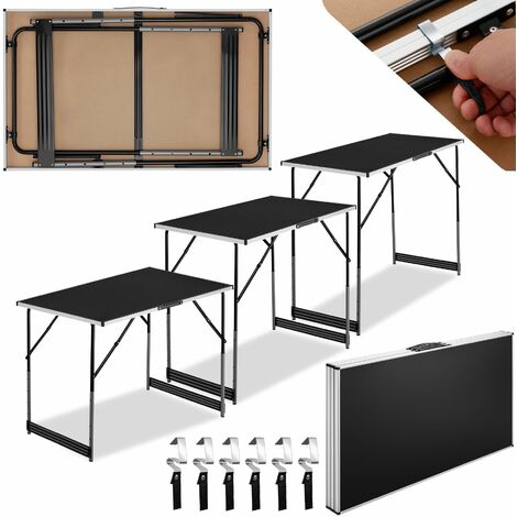 Mesa de trabajo de aluminio 3 piezas - set de mesas plegables para taller, mesa multiusos portátil para trabajar, mesa con estructura estable para tapizar - negro