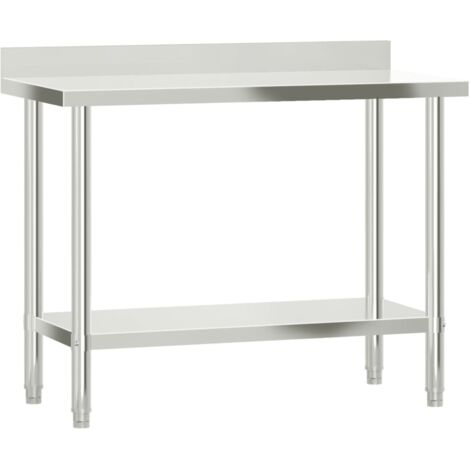 Mesa de trabajo de cocina profesional con salpicadero 110 x 55 x 93 cm acero inoxidable 020045408