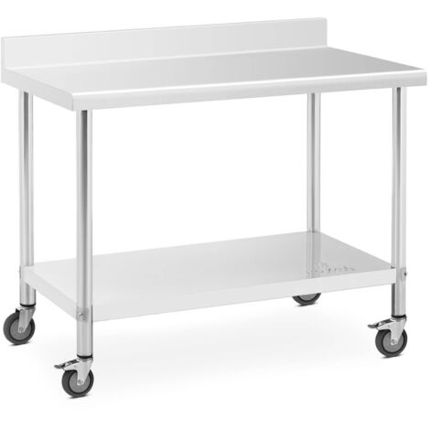 Mesa de trabajo de pared con borde sobre ruedas, 1 estante, 120 x 60 cm, hasta 158 kg