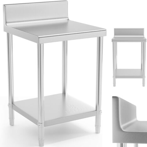 Mesa de trabajo de pared de acero inoxidable con borde y estante 60x60cm