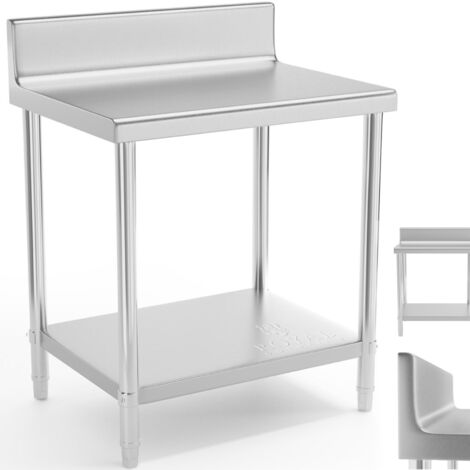 Mesa de trabajo de pared de acero inoxidable con borde y estante 80x60cm