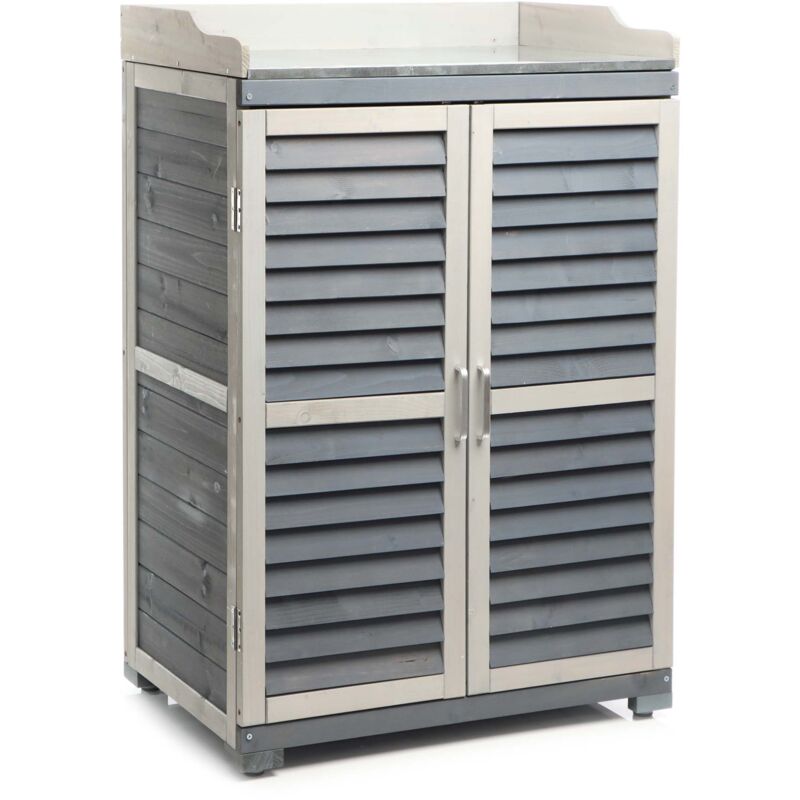 

Wiltec - Mesa de trabajo para jardinería, armario inferior y meseta con cantos elevados, gris