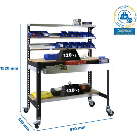 Mesa de Trabajo SIMONWORK con Ruedas BT 1 box 900 antracita/madera