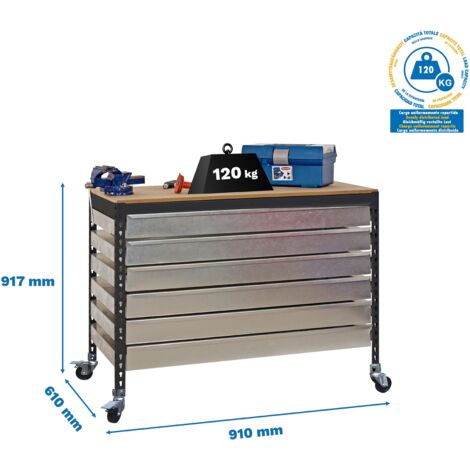 Mesa de Trabajo SIMONWORK con Ruedas bt5 box6 900 antracita/madera