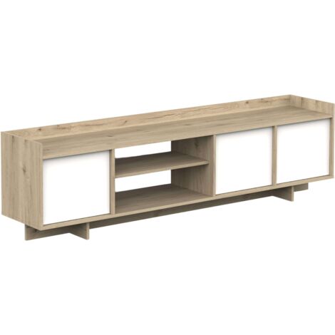 Mesa de TV Lead 3 Puertas 1 Estante Roble Artisan y Blanco 180 Melamina Moderna y Elegante para Sala de Estar