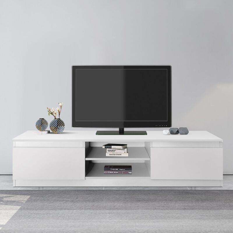

Mesa de TV módulo bajo de televisión tablero madera blanca 140x36x40cm