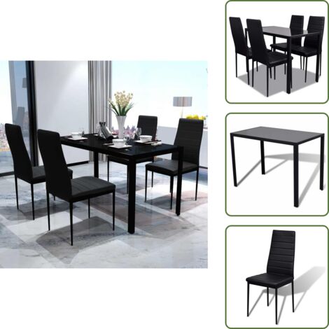 Mesa de vidrio - vidaXL Conjunto de mesa y sillas de comedor 5 piezas negro - Sillas de cuero artificial