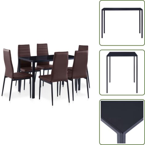 Mesa de vidrio - vidaXL Conjunto de mesa y sillas de comedor 7 piezas marrón - Sillas de cuero artificial