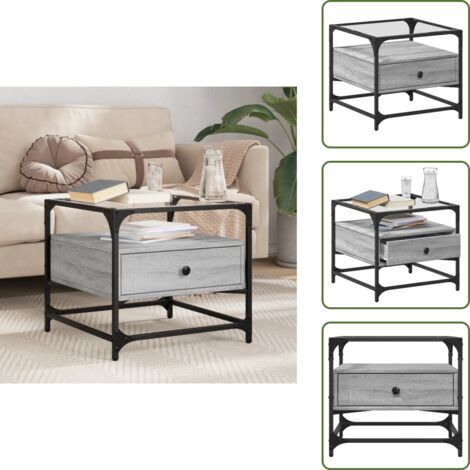 Mesa de vidrio - vidaXL Mesa de centro tapa de vidrio acero gris Sonoma 50x50x45 cm - Mesa de acero