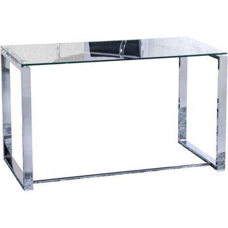 Mesa despacho o estudio de cristal translúcido y patas cromadas 50x100x75 cm