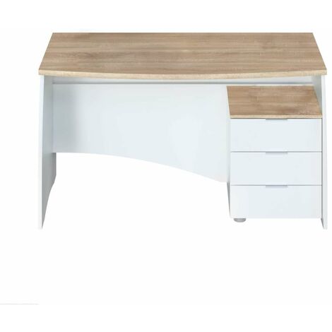 Mesa despacho Zoe con buc tres cajones Blanco Artik combinado Roble canadian 74 cm (alto) x 136 cm (ancho) x 67 cm (prof.)