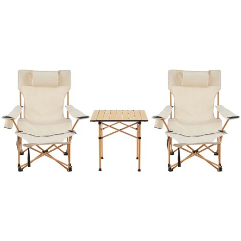 Mesa efecto madera beige y 2 sillas plegables 030010691