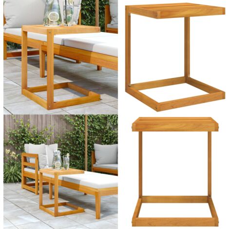 Mesa en forma de C madera maciza de acacia 42x40x50 cm - Mesa de centro - Mesa de exterior