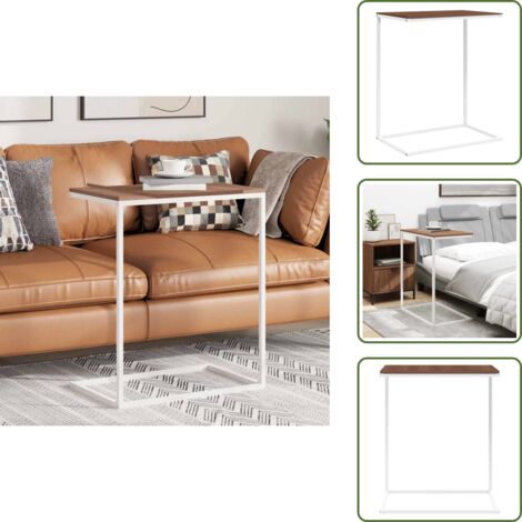 Mesa en forma de C - vidaXL Mesa auxiliar de madera contrachapada blanco 55x35x66 cm - Mesa de té