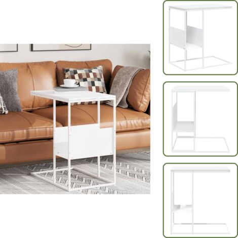 Mesa en forma de C - vidaXL Mesa auxiliar de madera contrachapada blanco 55x36x59,5 cm - Mesa de madera