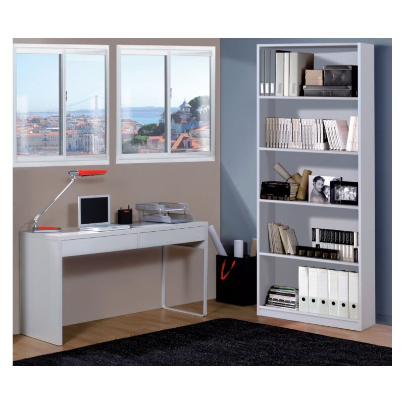 

Mesa escritorio 138x50 cm Blanco mate con 2 cajones | Blanco