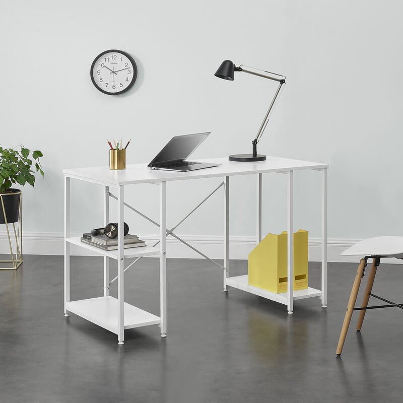 

[en.casa] - Mesa Escritorio Aarhus - Escritorio de ordenador - 75 x 120 x 60 cm - con 3 estantes - Mesa de oficina - Blanco