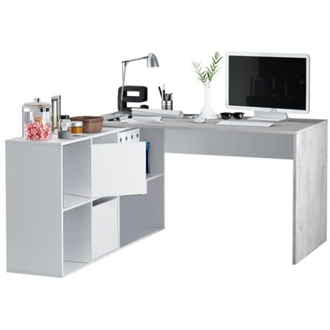 Mesa escritorio reversible  con buc modelo Desing acabado en Gris Cemento y Blanco Artik
