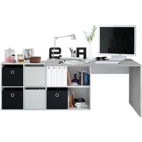 Mesa escritorio con buc en color blanco artik y cemento oficina estudio 74x203x66 cm