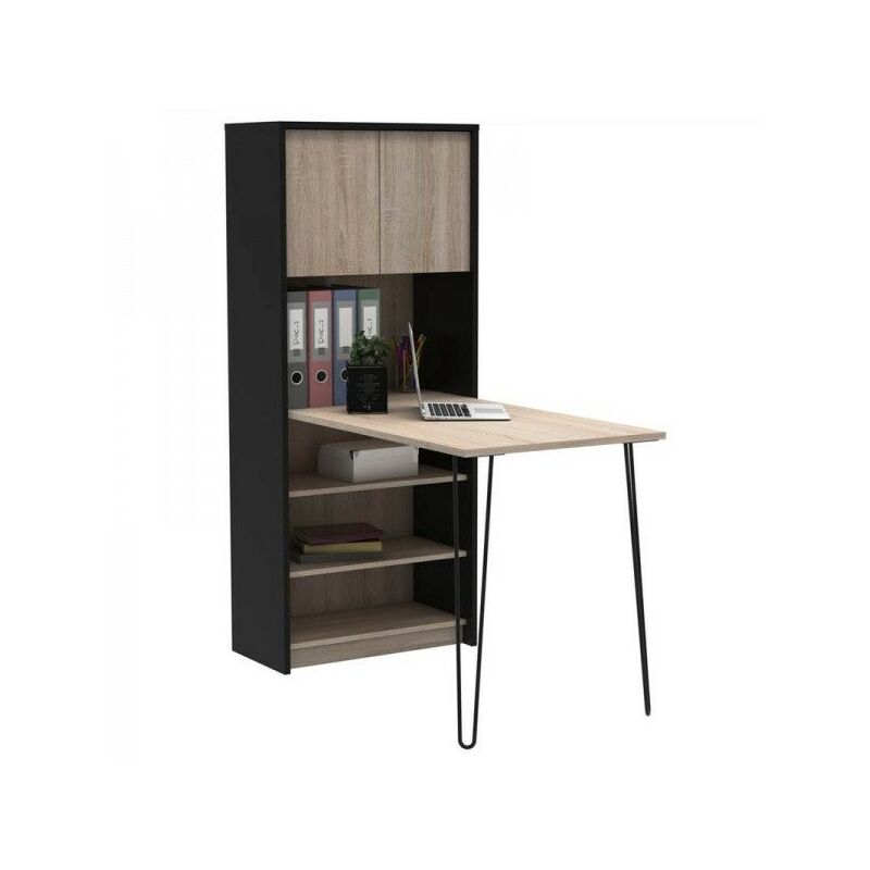 

Velocimuebles - Mesa Escritorio con estantería Industrial Roble y Negro despacho Oficina Juvenil 120x93