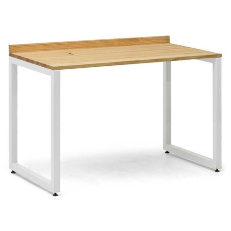 Mesa escritorio Eco-Line con bandeja inferior oculta de acero blanco 118x60x75cm, tablero en madera maciza de pino estilo nórdico industrial Box Furniture.