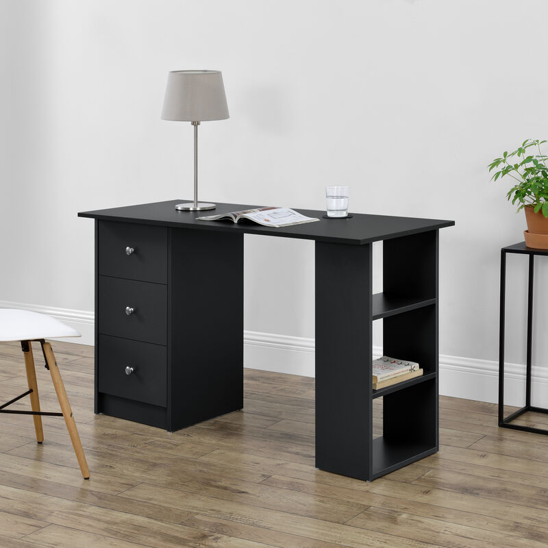 

[en.casa] - Mesa Escritorio - Escritorio de ordenador - 120 x 49 x 72 cm - 3 Compartimientos y 3 Cajones - Mesa de oficina - Negro