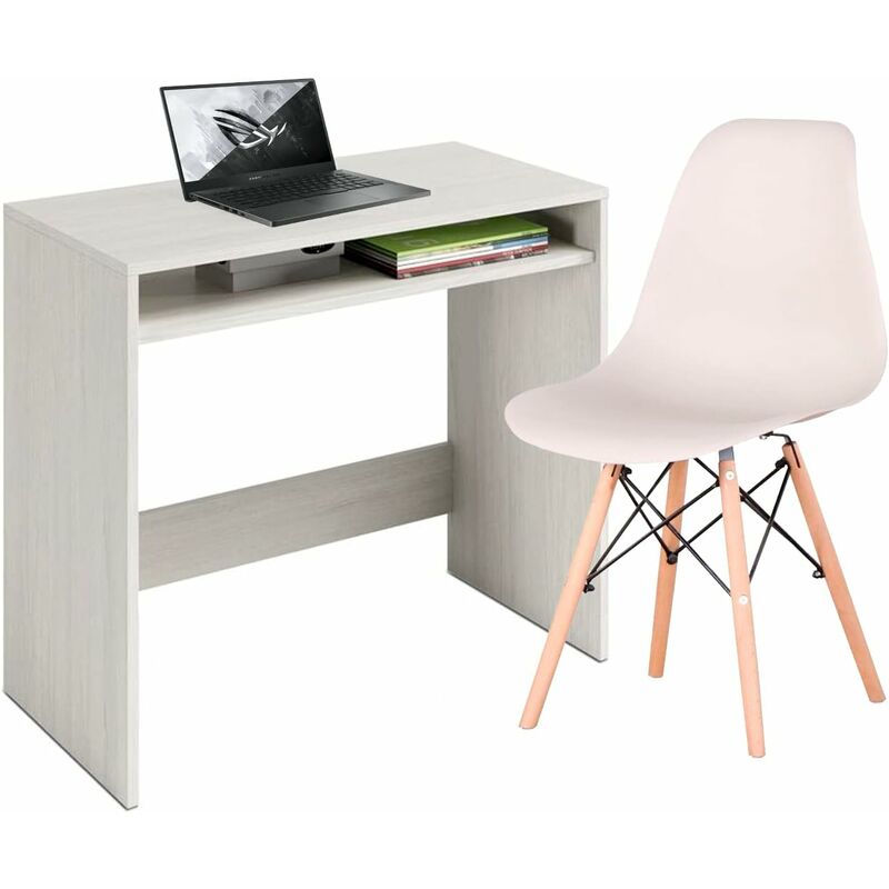 

Mesa escritorio, mueble de despacho, color Natural Blanco, medidas: Alto 74 cm x Ancho 115 cm x Fondo 50 cm