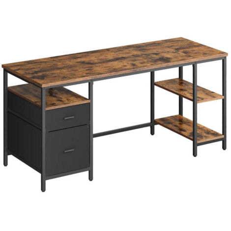 Mesa escritorio para ordenador con almacenaje 3 estantes 2 cajones 60x140x76 cm para oficina salón estilo industrial rústico marrón y negro 120004571