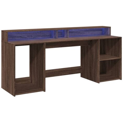 Mesa escritorio puesto de trabajo mobiliario informático estudio informático y luces LED madera contrachapada de roble marrón 020023790