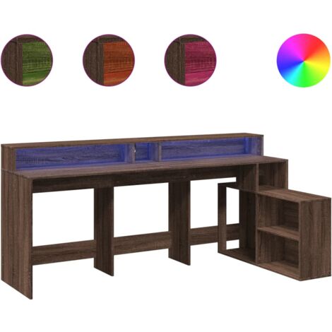 Mesa escritorio puesto de trabajo mobiliario informático estudio informático y luces LED madera contrachapada de roble marrón 020023791