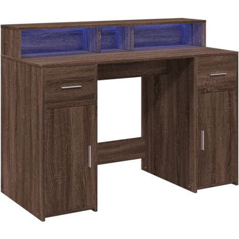Mesa escritorio puesto de trabajo mobiliario informático estudio informático y luces LED madera contrachapada de roble marrón 020023795