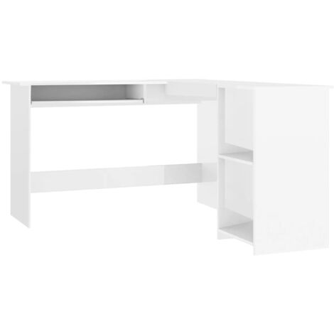 Mesa escritorio puesto de trabajo mobiliario informático rincón de estudio TI en forma de L madera contrachapada brillante blanco 020023682