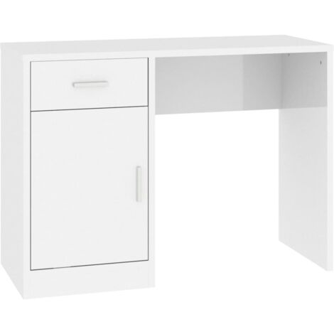 Mesa escritorio puesto de trabajo mueble ordenador estudio con cajón y armario brillante 100 x 40 x 73 cm blanco 020023450