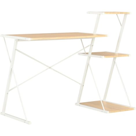 Mesa escritorio puesto de trabajo mueble ordenador estudio con estante y roble 116 x 50 x 93 cm blanco 020023477