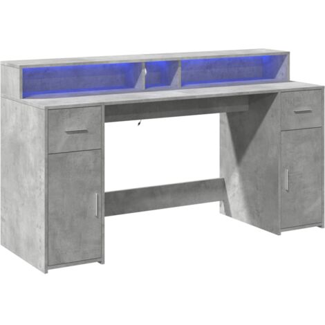 Mesa escritorio puesto de trabajo mueble ordenador estudio y luces LED 160 x 55 x 91 cm madera contrachapada gris 020023801