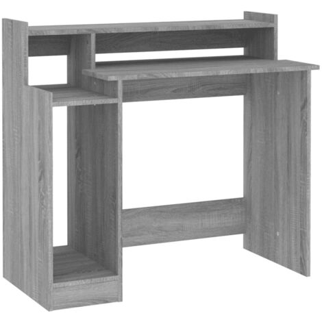 Mesa escritorio puesto de trabajo mueble ordenador estudio y luces LED sonoma 97 x 45 x 90 cm madera contrachapada gris 020023812