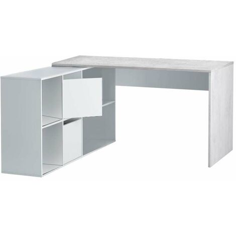 Mesa escritorio reversible con buc modelo Desing acabado en Gris Cemento y Blanco Artik