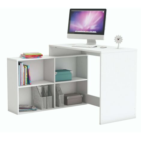 Mesa Escritorio Shannon con Estantería Baja Color Blanco 112x77x101 cm