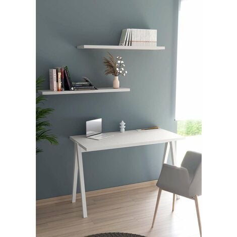 Mesa de oficina NEKO fondo 80 cm, 4 patas metálicas, color blanco