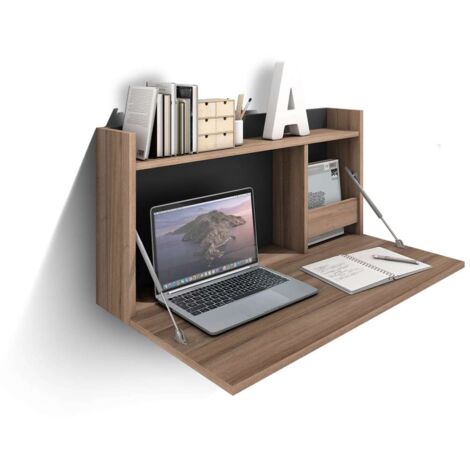 Mesa estudio para colgar Mod-Murillo acabado nogal/grafito, 15/46 x 80 x 42 cm (fondo x ancho x alto)