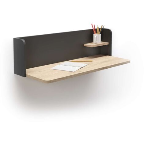 Mesa estudio para colgar Mod-Roman acabado roble/grafito, 35 x 90 x 25 cm (fondo x ancho x alto)