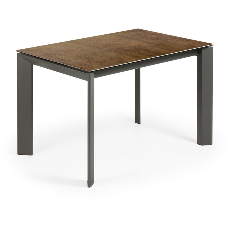 

Mesa de comedor extensible Axis rectangular 120 (180) x 80 cm de porcelana Iron Corten con patas de acero en gris - Kave Home