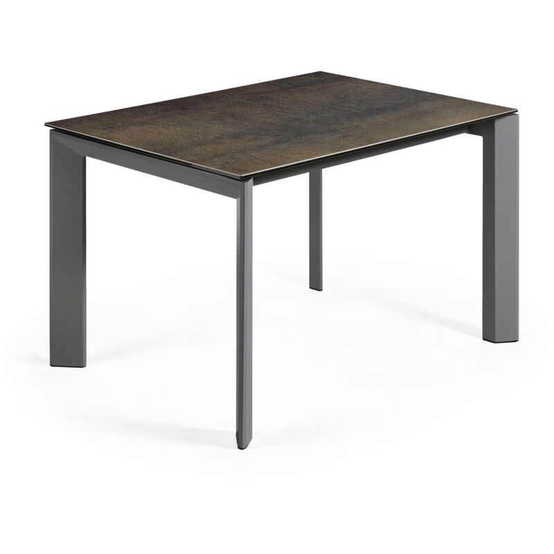 

Mesa de comedor extensible Axis rectangular 120 (180) x 80 cm de porcelana Iron Moss con patas de acero en grafito - Kave Home