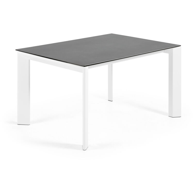 

Kave Home - Mesa de comedor extensible Axis rectangular 140 (200) x 90 cm de porcelana Vulcano Ro con patas de acero en blanco