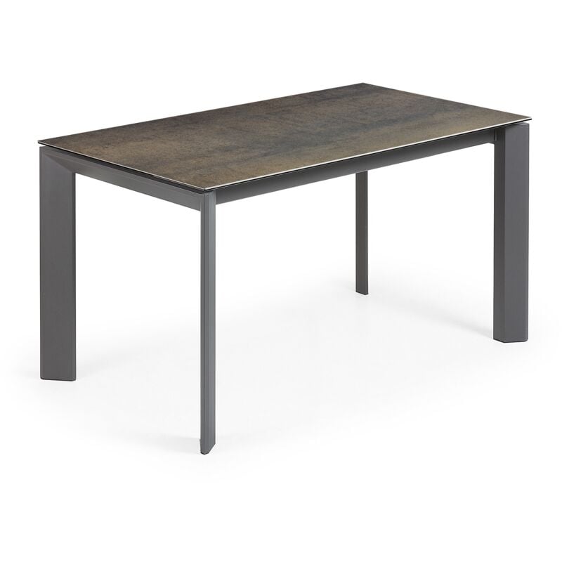 

Kave Home - Mesa de comedor extensible Axis rectangular 140 (200) x 90 cm de porcelana Iron Moss con patas de acero en grafito