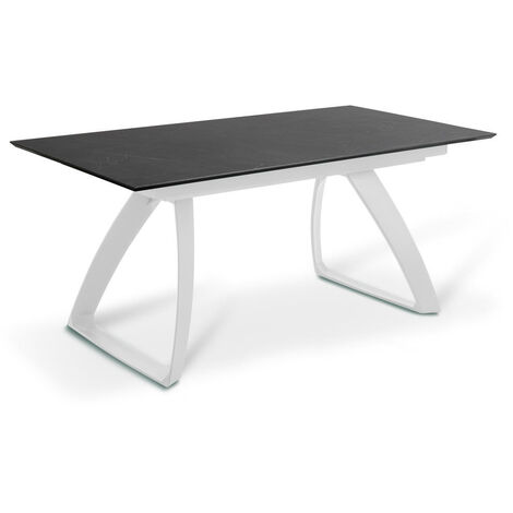 Mesa extensible con patas de aluminio y parte superior negra 170/270x90x76h cm