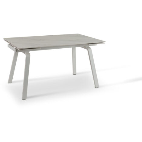Mesa extensible con superficie de piedra efecto mármol blanco 140/200x80x76h cm