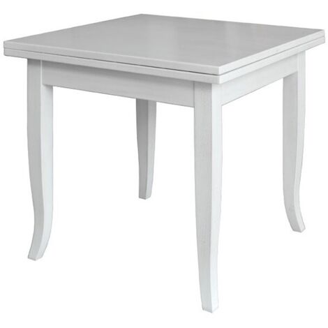 Mesa extensible cuadrada de madera maciza color blanco 90x90-180 cm