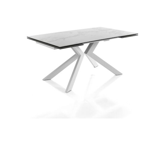 Mesa extensible de cerámica de mármol blanco cm. Al.76xP.90xL.160/200/240
