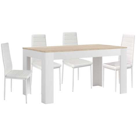 Mesa Extensible de Comedor o Cocina + 4 Sillas en Polipiel/metal